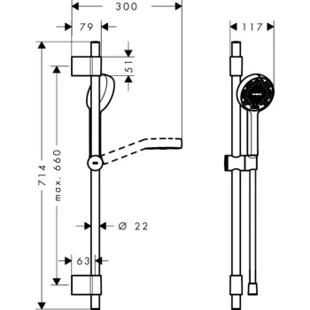 Dušas Komplekts Hansgrohe Activera Select S Rokas duša, stienis un šļūtene, 2 plūsmas, EcoSmart, hroms 28048000