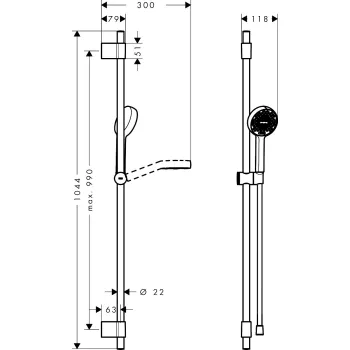 Dušas Komplekts Hansgrohe Activera Select S Rokas duša, stienis un šļūtene, 2 plūsmas, EcoSmart, hroms 28050000
