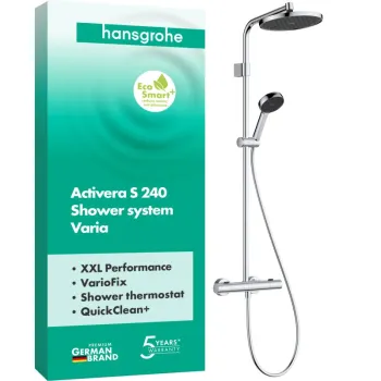 Dušas Sistēma Hansgrohe Activera S ar termostatu, D 24 cm, 2 plūsmas veidi, EcoSmart+, matēti melns 28083670