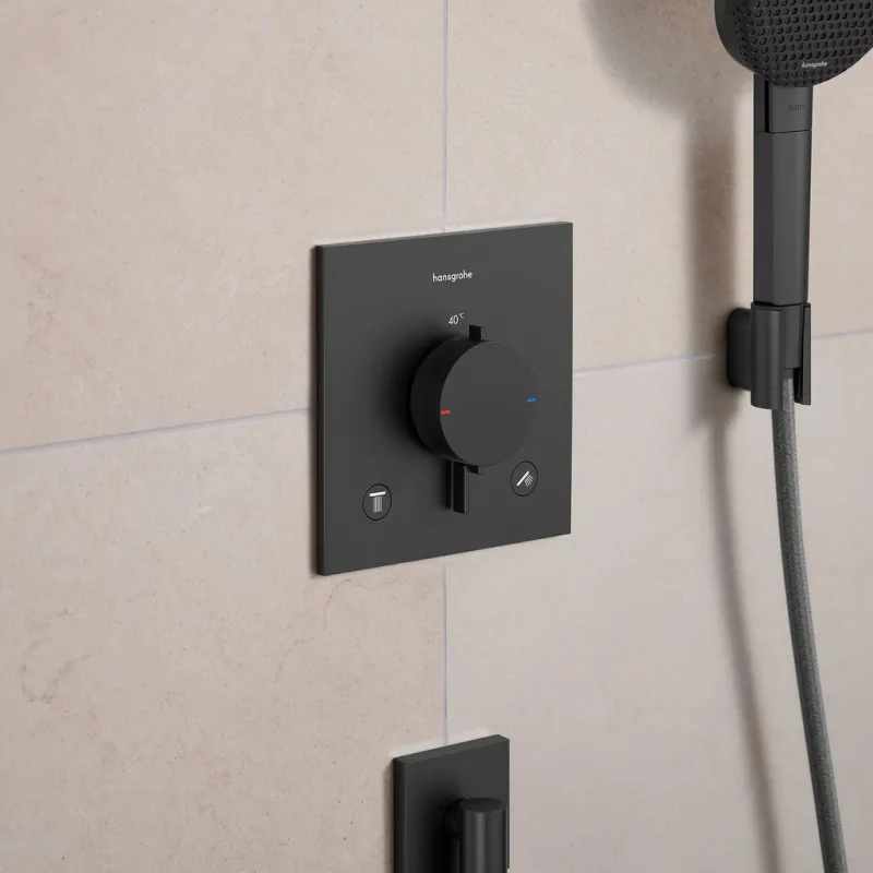 Dušas maisītājs Hansgrohe Ecostat Comfort E ar termostatu iebūvējams, 2 ierīcēm, birstēts melns hroms 33711340