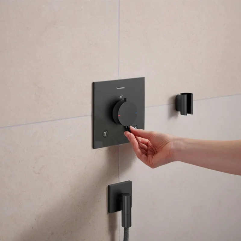 Dušas maisītājs Hansgrohe Ecostat Comfort E ar termostatu iebūvējams, 2 ierīcēm, birstēts melns hroms 33711340