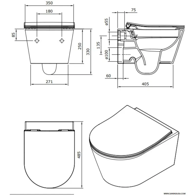 Tualetes poda Komplekts Sanindusa Sanfix rāmis ar Urb.y 48 Rimfree Taupe Matt podu ar vāku SoftClose un Baltu pogu