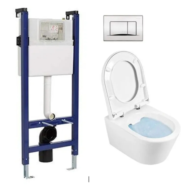 Tualetes poda Komplekts Sanindusa Sanfix rāmis ar Urb.y 48 Rimfree Baltu podu ar vāku SoftClose un Hromētu Satīna pogu