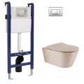 Tualetes poda Komplekts Sanindusa Sanfix rāmis ar Urb.y 48 Rimfree Taupe Matt podu ar vāku SoftClose un Hromētu pogu