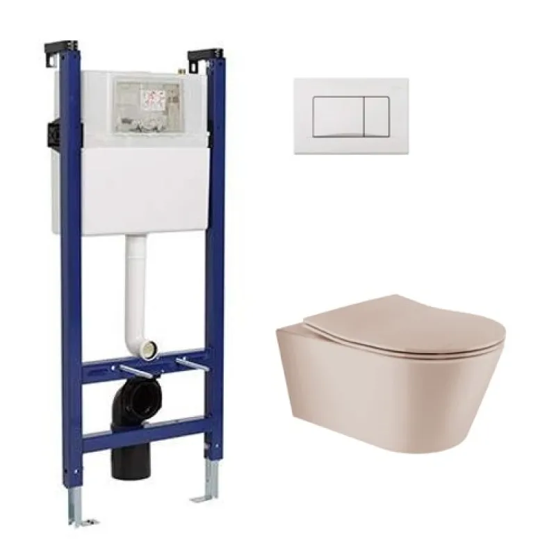 Tualetes poda Komplekts Sanindusa Sanfix rāmis ar Urb.y 48 Rimfree Taupe Matt podu ar vāku SoftClose un Baltu pogu