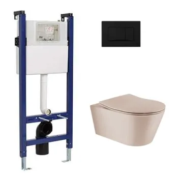 Tualetes poda Komplekts Sanindusa Sanfix rāmis ar Urb.y 48 Rimfree Taupe Matt podu ar vāku SoftClose un Melnu pogu