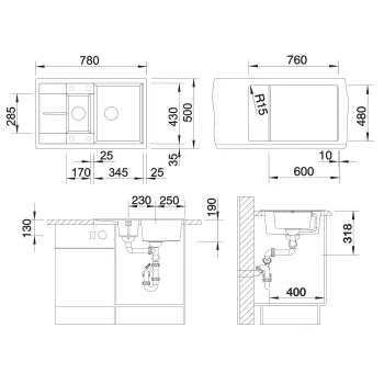 Virtuves Izlietne BLANCO METRA 6 S compact SILG PDUR Coffee M. AF SILGRANIT™, PuraDur™, Kafijas 515044