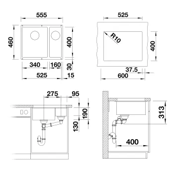 Virtuves Izlietne BLANCO SUBLINE 340/160-U RE SILG PDUR White InFino O.AF SILGRANIT™, PuraDur™, Balta 523562