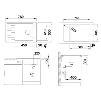 Virtuves Izlietne BLANCO ELON XL 6 S SILG PDUR Coffee InFino O.AF SILGRANIT™, PuraDur™, Kafijas 524853