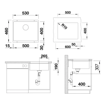 Virtuves Izlietne BLANCO SUBLINE 500-U SILG PDUR Coffee InFino O.AF SILGRANIT™, PuraDur™, Kafijas 523441