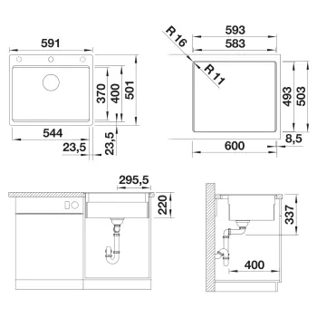 Virtuves Izlietne BLANCO ETAGON 6-F SILG Black M.ZUB O.AF SILGRANIT™, Melna 527682