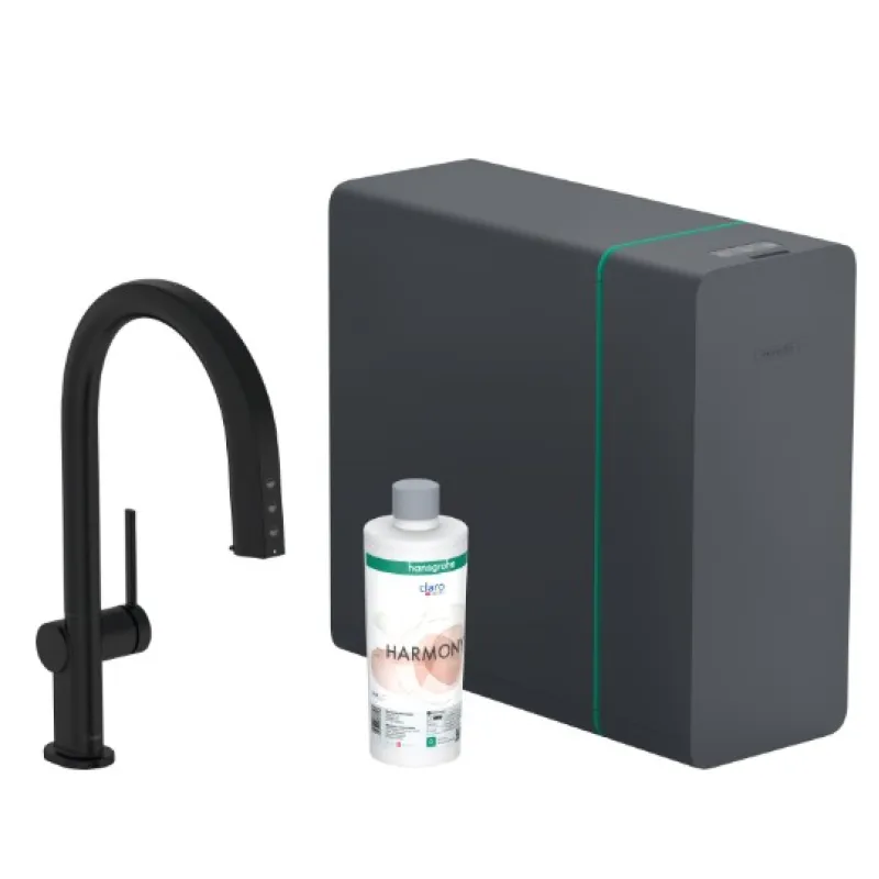 Vitruves maisītājs Hansgrohe Aqittura M91 ar izvelkamu galvu, SodaSystem, sBox, matēti melns 76836670