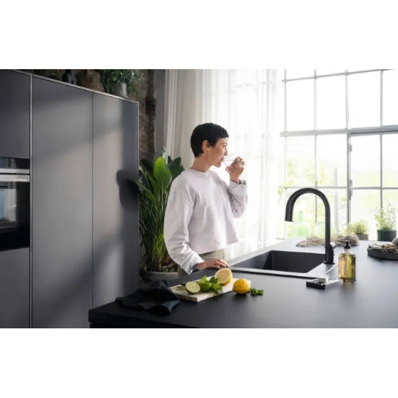 Vitruves maisītājs Hansgrohe Aqittura M91 ar izvelkamu galvu, SodaSystem, sBox, matēti melns 76836670
