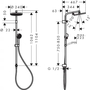 Dušas komplekts Hansgrohe Activera S D 24 cm, 2 plūsmas, EcoSmart, hroms 28074000
