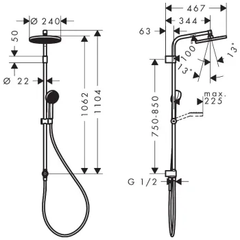 Dušas komplekts Hansgrohe Activera S D 24 cm, 2 plūsmas veidi, EcoSmart, matēti melns 28074670