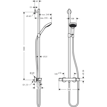 Dušas komplekts Hansgrohe Croma Select E SemiPipe Multi ar termostatu, balts/hroms 27248400