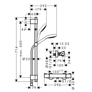 Dušas komplekts Hansgrohe Croma Select S ar Ecostat termostatu, 2 plūsmas režīmi, hroms 27833400