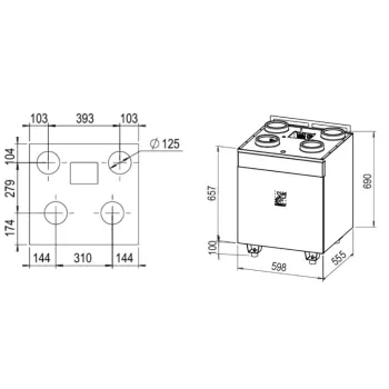 Rekuperators AIROBOT-V3-PRO-ERV 309 m3/h 86 l/s ar mitruma atgūšanu (Montāža pie sienas)  Balts
