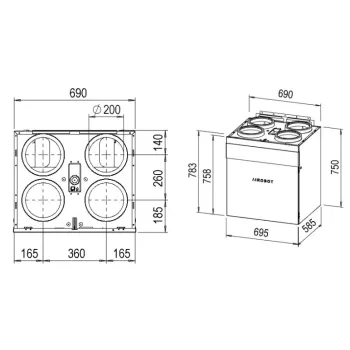 Rekuperators AIROBOT-V4-PRO-E  400 m3/h 111 l/s ar mitruma atgūšanu (Montāža pie sienas)  Balts