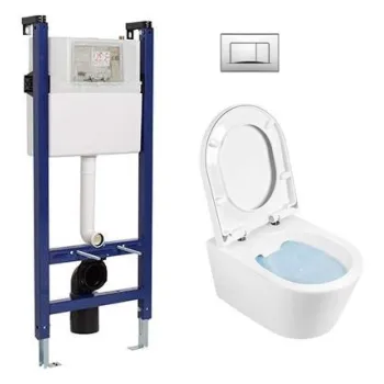 Tualetes poda Komplekts Sanindusa Sanfix rāmis ar Urb.y 48 Rimfree Baltu podu ar vāku SoftClose un Hromētu pogu