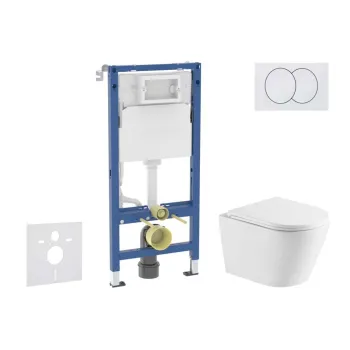 Tualetes poda komplekts Geberit Duofix rāmis ar podu Kielle Nefia Rimless, SoftClose vāku, baltu pogu Delta