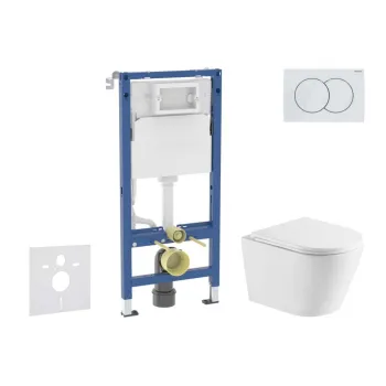 Tualetes poda komplekts Geberit Duofix rāmis ar podu Kielle Nefia Rimless, SoftClose vāku, baltu pogu Delta01