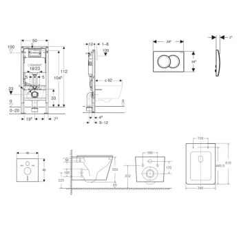 Tualetes poda komplekts Geberit Duofix rāmis ar podu Kielle Gaia Rimless, SoftClose vāku, baltu pogu Delta01