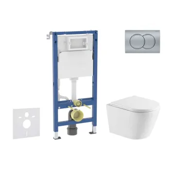 Tualetes poda komplekts Geberit Duofix rāmis ar podu Kielle Nefia Rimless, SoftClose vāku, Matētu Hroma pogu Delta01