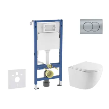 Tualetes poda komplekts Geberit Duofix rāmis ar podu Kielle Oudee Rimless, SoftClose vāku, Matēta hroma pogu Delta01