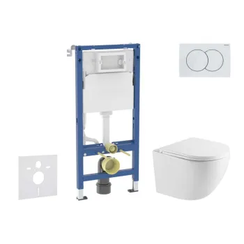 Tualetes poda komplekts Geberit Duofix rāmis ar podu Kielle Oudee Rimless, SoftClose vāku, baltu pogu Delta01