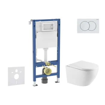 Tualetes poda komplekts Geberit Duofix rāmis ar podu Kielle Oudee Rimless, SoftClose vāku, baltu pogu Delta01