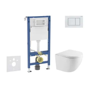 Tualetes poda komplekts Geberit Duofix rāmis ar podu Kielle Oudee Rimless, SoftClose vāku, baltu pogu Delta30