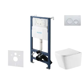 Tualetes poda komplekts Kielle Genesis Rāmis ar Klielle Arkas I Rimless+ podu, SoftClose vāku un Gemini New II Hromētu Pogu 30528SS74