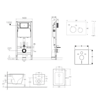 Tualetes poda komplekts Kielle Genesis Rāmis ar Klielle Arkas I Rimless+ podu, SoftClose vāku un Gemini New II Hromētu Pogu 30528SS77