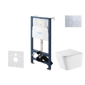 Tualetes poda komplekts Kielle Genesis Rāmis ar Klielle Arkas I Rimless+ podu, SoftClose vāku un Gemini New II Hromētu Pogu 30528SS77