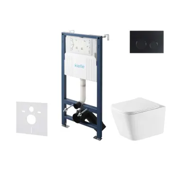 Tualetes poda komplekts Kielle Genesis Rāmis ar Klielle Arkas I Rimless+ podu, SoftClose vāku un Gemini New II Melnu Matētu Pogu 30528SS78