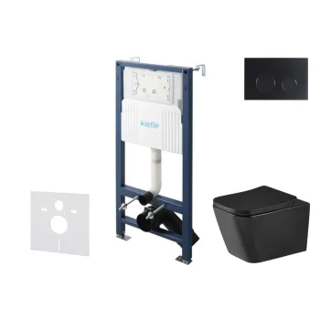 Tualetes poda komplekts Kielle Genesis Rāmis ar Klielle Arkas I Vortex Rimless+ melnu podu, SoftClose vāku un Gemini New II Melnu Matētu Pogu 30528SS95