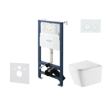 Tualetes poda komplekts Kielle Genesis Rāmis ar Klielle Arkas I Vortex Rimless+ podu, SoftClose vāku un Gemini New II Hromētu/Baltu pogu 30528SS73