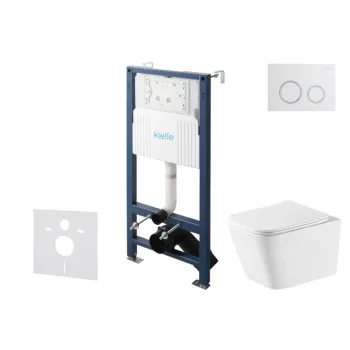 Tualetes poda komplekts Kielle Genesis Rāmis ar Klielle Arkas I Vortex Rimless+ podu, SoftClose vāku un Gemini New II Hromētu/Baltu pogu 30528SS76