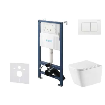 Tualetes poda komplekts Kielle Genesis Rāmis ar Klielle Arkas I Vortex Rimless+ podu, SoftClose vāku un Gemini New III Baltu pogu 30528SS79