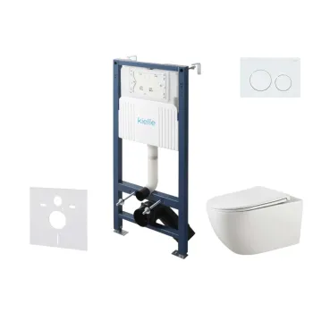 Tualetes poda komplekts Kielle Genesis Rāmis ar Klielle Gaia Rimless podu, SoftClose vāku un Gemini New I Baltu pogu 30528SS10