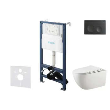 Tualetes poda komplekts Kielle Genesis Rāmis ar Klielle Gaia Rimless podu, SoftClose vāku un Gemini New I Melnu Matētu pogu 30528SS12