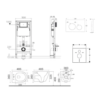 Tualetes poda komplekts Kielle Genesis Rāmis ar Klielle Gaia Rimless podu, SoftClose vāku un Gemini New I Melnu Matētu pogu 30528SS84