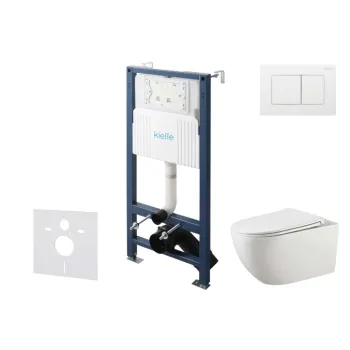 Tualetes poda komplekts Kielle Genesis Rāmis ar Klielle Gaia Rimless podu, SoftClose vāku un Gemini New II Hromētu/Baltu pogu 30528SS16