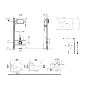 Tualetes poda komplekts Kielle Genesis Rāmis ar Klielle Gaia Rimless podu, SoftClose vāku un Gemini New II Hromētu/Baltu pogu 30528SS85