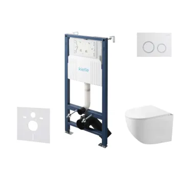 Tualetes poda komplekts Kielle Genesis Rāmis ar Klielle Gaia Rimless podu, SoftClose vāku un Gemini New II Hromētu/Baltu pogu 30528SS85