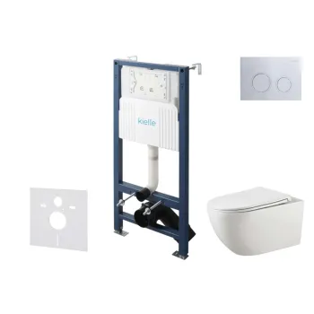 Tualetes poda komplekts Kielle Genesis Rāmis ar Klielle Gaia Rimless podu, SoftClose vāku un Gemini New II Hromētu pogu 30528SS14