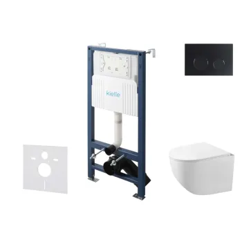 Tualetes poda komplekts Kielle Genesis Rāmis ar Klielle Gaia Rimless podu, SoftClose vāku un Gemini New II Melnu Matētu pogu 30528SS87