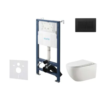 Tualetes poda komplekts Kielle Genesis Rāmis ar Klielle Gaia Rimless podu, SoftClose vāku un Gemini New III Melnu Matētu pogu 30528SS18
