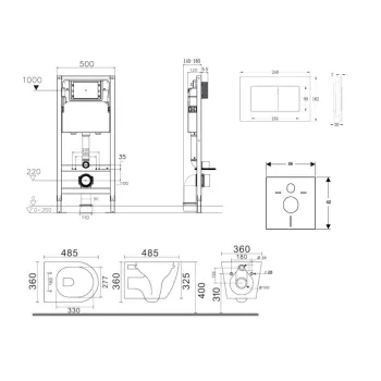 Tualetes poda komplekts Kielle Genesis Rāmis ar Klielle Gaia Rimless podu, SoftClose vāku un Gemini New III Melnu Matētu pogu 30528SS90